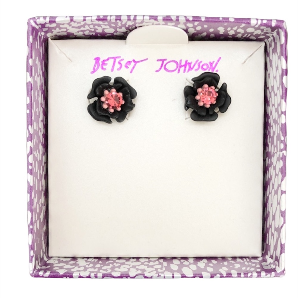 🌀 Betsey Johnson Moody Black Floral Earrings